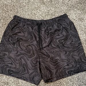 Black Swirl Patterned Swim Trunks